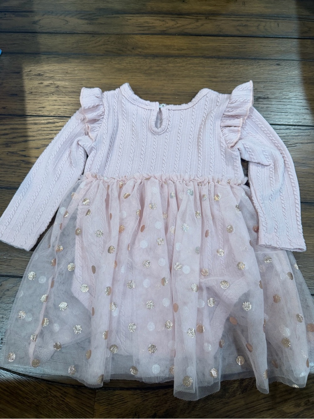Pink Knit & Tulle Polka Dot Baby Dress 18M - Picture 6 of 7